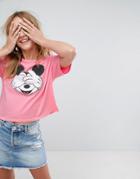 Pull & Bear Mickey Mouse Face T-shirt - Pink
