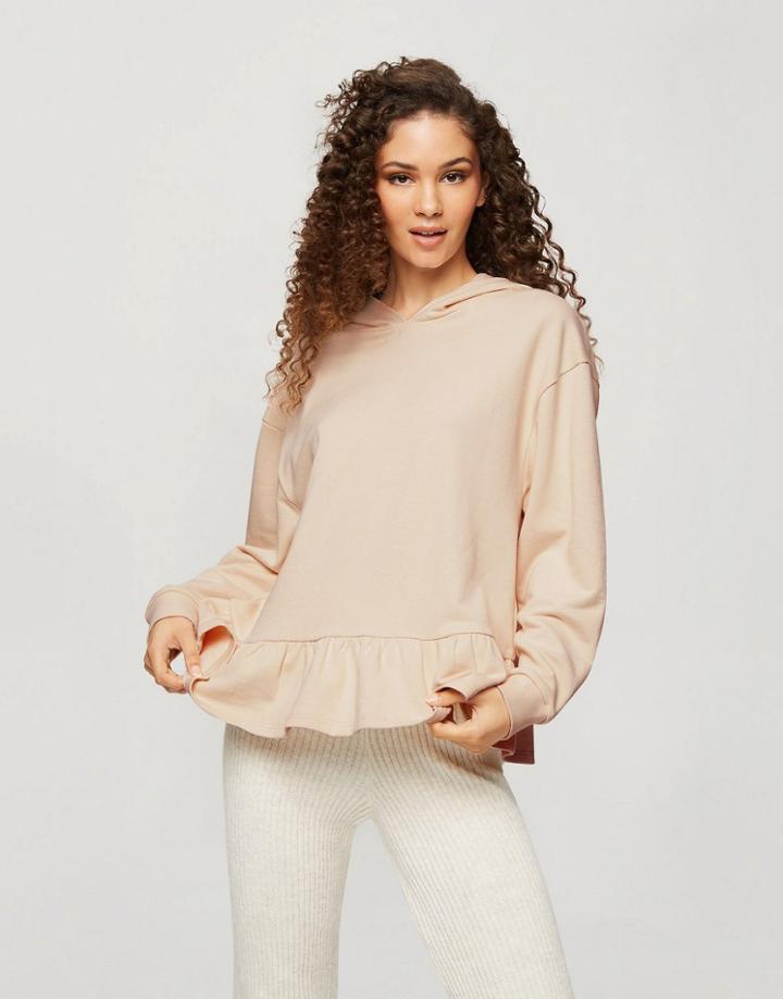 Miss Selfridge Hoodie With Ruffle Hem In Cream-white