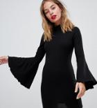 Asos Design Petite Mini Bodycon Dress With Flared Sleeves - Black