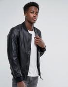 Blend Faux Leather Perforated Bomber - Black