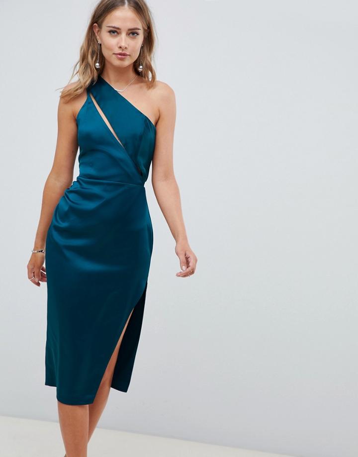 Asos Design Midi Dress In Satin With Spliced Bodice-multi