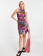 & Other Stories Halter Jersey Mini Dress In Abstract Print-multi