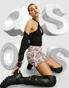 Asos Design Mesh Mini Skirt With Lettuce Hem In Dragon Print-multi