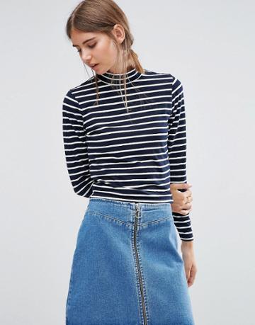 Love & Lies High Neck Crop Top In Stripe - Black