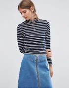 Love & Lies High Neck Crop Top In Stripe - Black