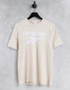 Reebok Graphic Series Stacked Logo T-shirt In Beige-neutral