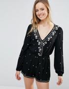 Lunik Embroidered Romper - Black