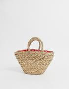 Asos Design Natural Straw Mini Basket Bag With Bandana Print Lining - Brown