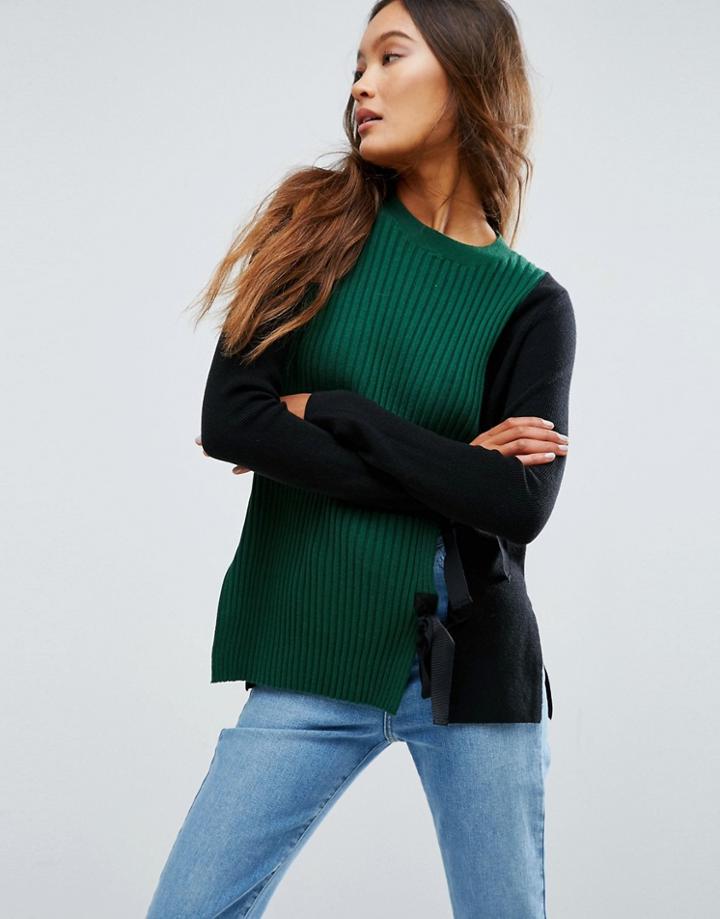 Asos Sweater With Split Front And Tie Detail - Multi
