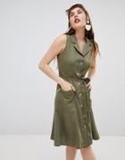 Mango Sleeveless Shirt Dress In Khaki - Green