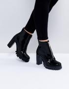 Asos Enzo Leather Zip Heeled Boots - Black
