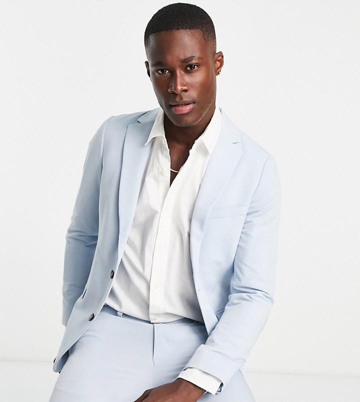 New Look Super Skinny Suit Jacket In Light Blue