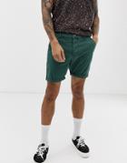 Asos Design Slim Chino Shorts In Washed Green - Green
