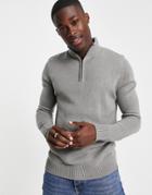 Brave Soul Half Zip Sweater In Light Gray-grey