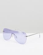 Asos Retro Visor Sunglasses With Lilac Lens - Silver