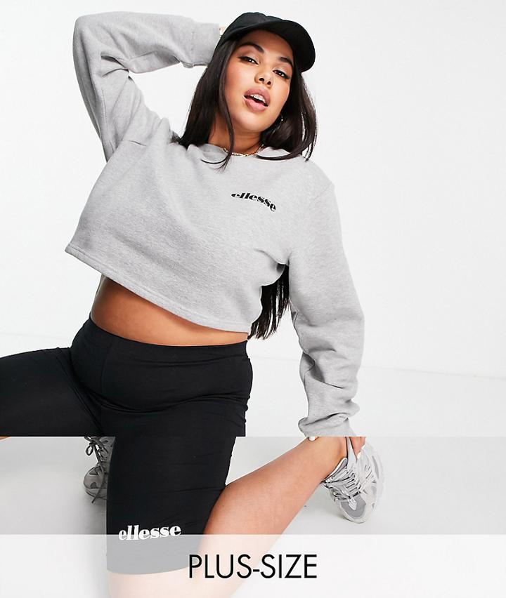 Ellesse Plus Cropped Sweater & Legging Shorts Set In Gray/black-grey