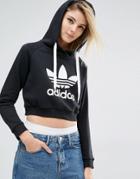 Adidas Originals Cropped Hoodie With Trefoil Logo - Black