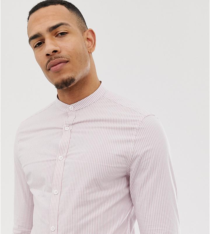 Asos Design Tall Skinny Smart Stripe Shirt In Pink