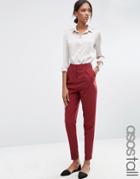 Asos Tall Tailored High Waisted Pants With Turn Up Detail - Red