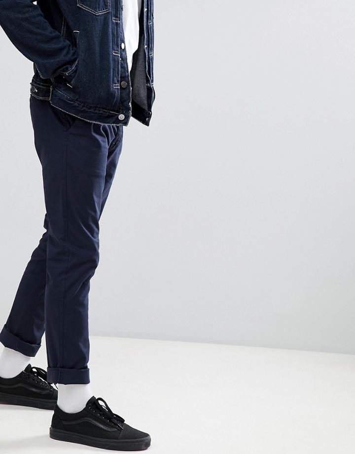 Stradivarius Slim Chino In Navy - Black