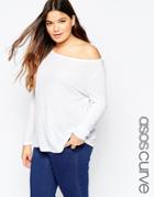 Asos Curve Off Shoulder Slouchy Top With Long Sleeve In Rib - Black
