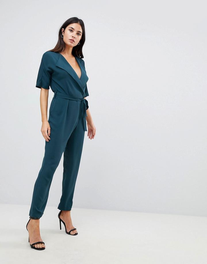 Asos Wrap Jumpsuit With Self Belt - Blue