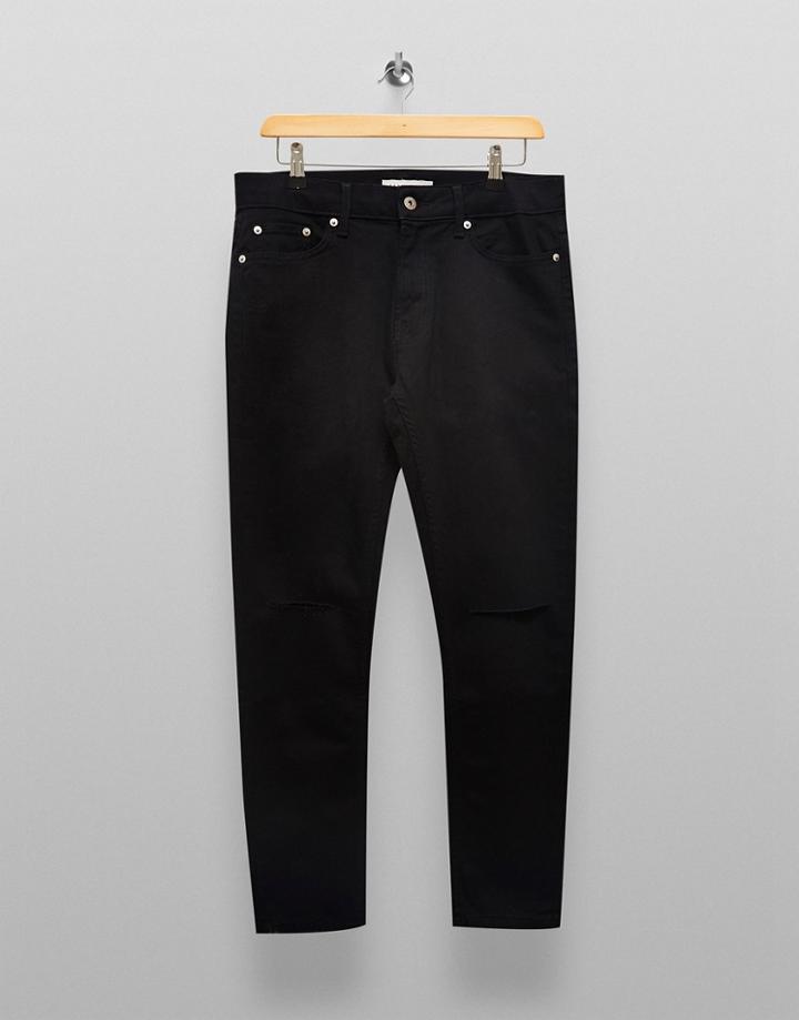 Topman Organic Cotton Blend Stretch Skinny Double Knee Rip Jeans In Black