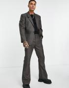 Asos Design Power Shoulder Suit Jacket With Elastic Waist In Brushed Gray