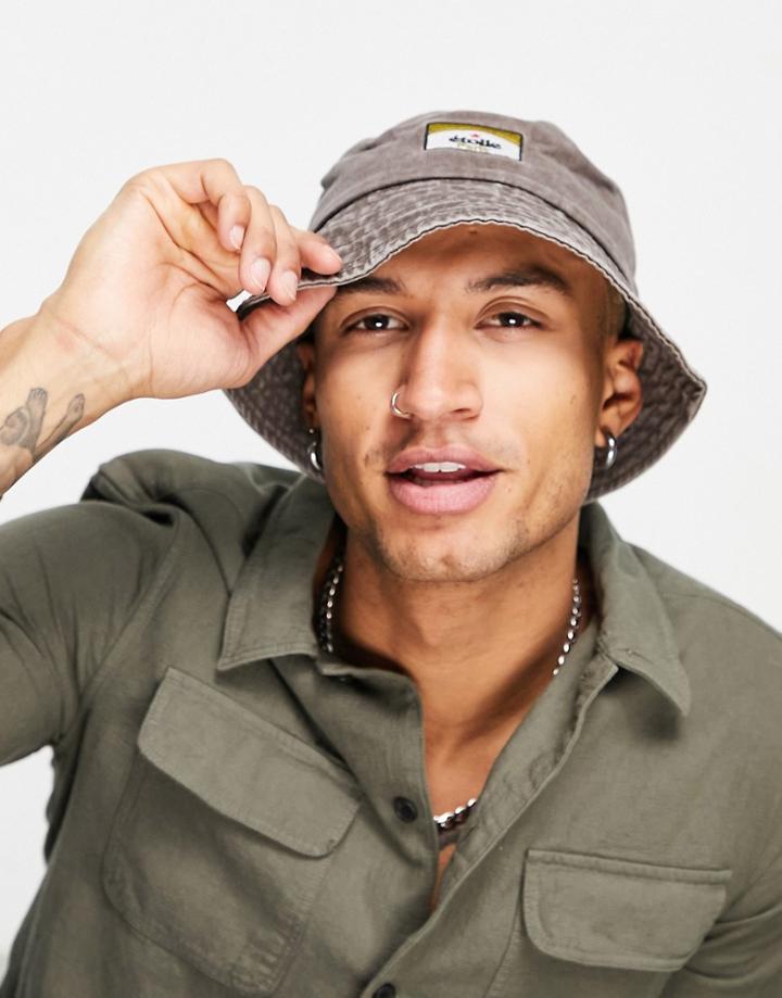 Asos Design Bucket Hat With Logo Embroidery In Washed Brown