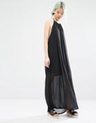 Monki Halter Neck Side Split Dress - Black