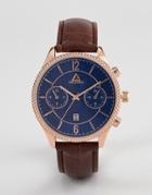 Asos Design Classic Watch In Brown And Rose Gold With Contrast Navy Dial - Brown