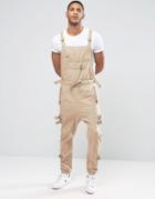 Asos Drop Crotch Overalls With Strapping In Stone - Stone