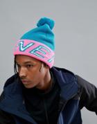 O'neill Reissue Bobble Beanie Large Logo In Blue - Blue