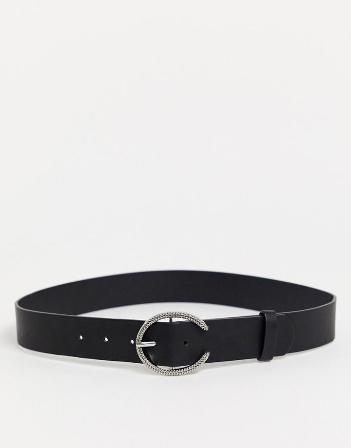 Glamorous Waist And Hip Belt In Black With Silver Minimal Round Buckle
