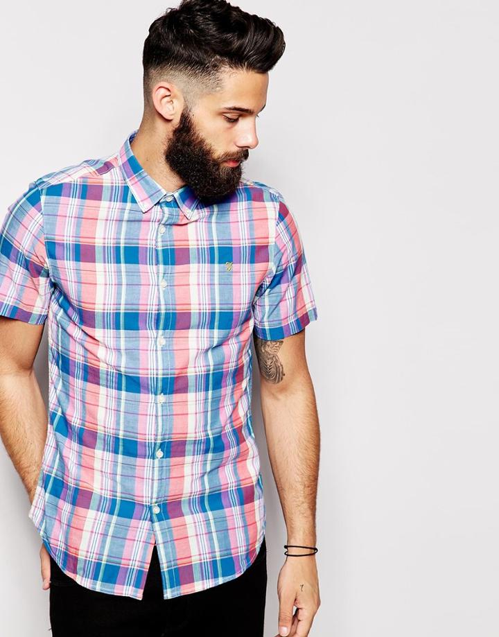 Farah Shirt With Madras Check Slim Fit Short Sleeves - Scarlet