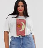 Neon Rose Plus Relaxed T-shirt With Moon Graphic - White