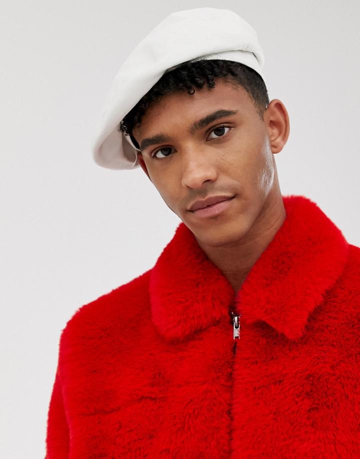 Asos Design White Pu Soft Beret With Pu Band