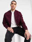 Asos Design Essential Bomber Jacket In Burgundy-red