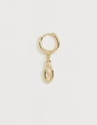 Asos Design Single Hoop Earring With Metal Shell Charm In Gold Tone - Gold