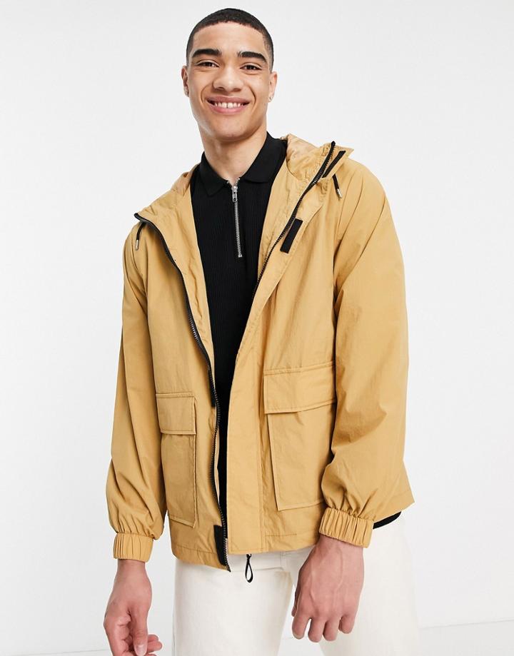 Asos Design Shower Resistant Rain Jacket In Camel-grey