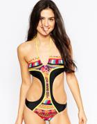 Seekers Geo-tribal Print Cut Away Swimsuit - Orange