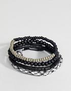 Icon Brand Black Cord & Beaded Bracelet In 4 Pack Exclusive To Asos - Black