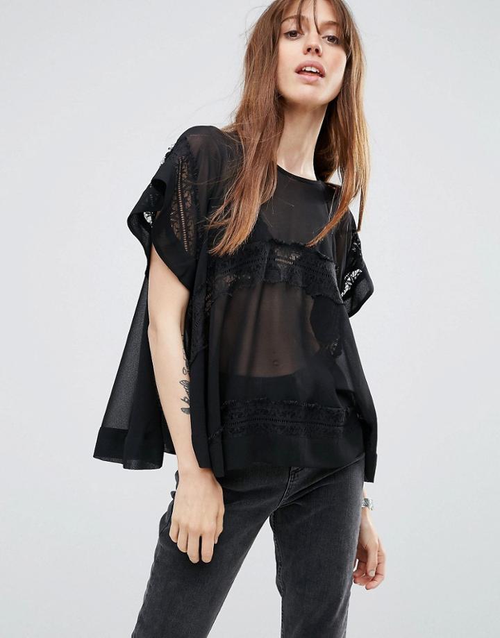 Asos Lace Insert Top - Black