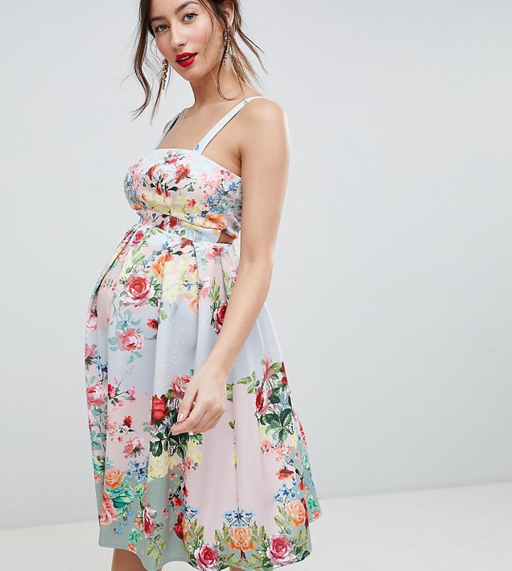 Asos Design Maternity Square Neck Floral Scuba Prom Dress - Multi