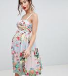 Asos Design Maternity Square Neck Floral Scuba Prom Dress - Multi