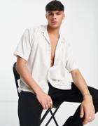 New Look Oversized Short Sleeve Satin Shirt In Off-white