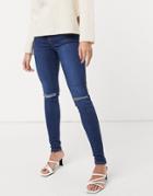 Dr Denim Plenty Skinny Jeans With Ripped Knee In Blue-blues