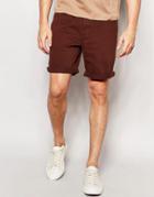 Pull & Bear Denim Shorts In Maroon - Burgundy