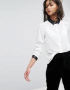 Stradivarius Leather Look Neck Shirt - White