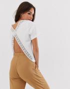 Asos Design T-shirt With Open Back And Lace Trim-green